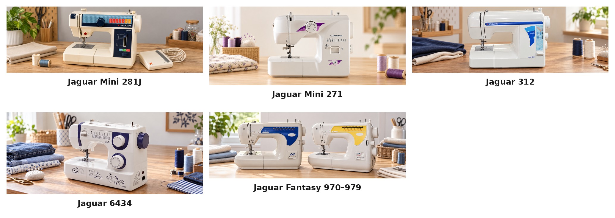 Пять моделей Jaguar: Mini 281J, Mini 271, 312, 6434 и Fantasy 970–979